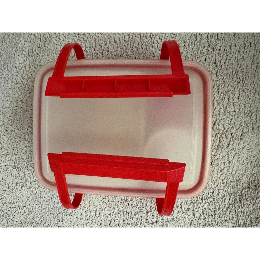 Vintage Tupperware Red Picnic Lunch Set Carrier with Lids and Cups 6 Piece